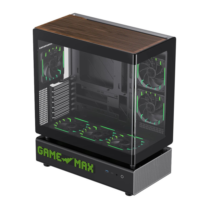 Кутия за компютър Gamemax N90 BG, Middle Tower ATX, Dual-Chamber, Tempered Glass, 6x ARGB вентилатора, RGB контрол - 9101-1300R0
