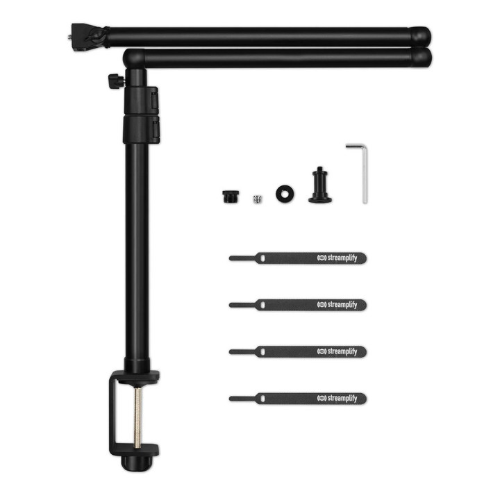 Стойка за микрофон Streamplify Mount Lift Light, 180° вертикално / 360° хоризонтално регулиране, 70см достъп, черна - SPOM-ML1LC