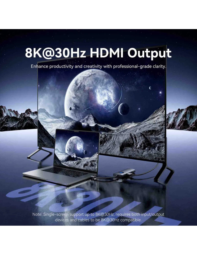 Докинг станция Vention TQZHB, Type-C, 8K 30Hz, HDMI, USB 3.0 x2, USB-C PD100W, LAN 1Gbps, LED дисплей - 5