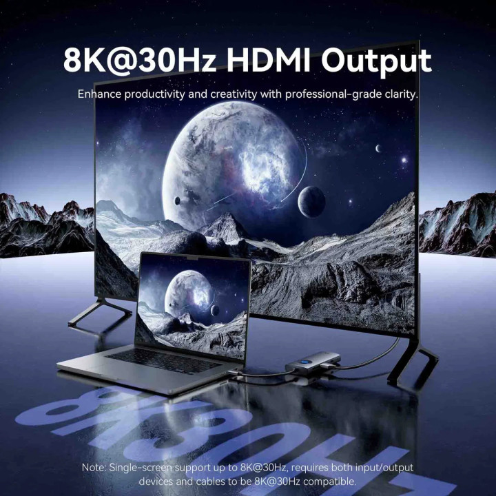 Докинг станция Vention TQZHB, Type-C, 8K 30Hz, HDMI, USB 3.0 x2, USB-C PD100W, LAN 1Gbps, LED дисплей - 5