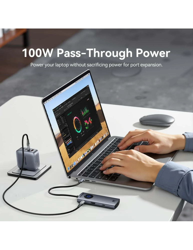 Докинг станция Vention TQZHB, Type-C, 8K 30Hz, HDMI, USB 3.0 x2, USB-C PD100W, LAN 1Gbps, LED дисплей - 8