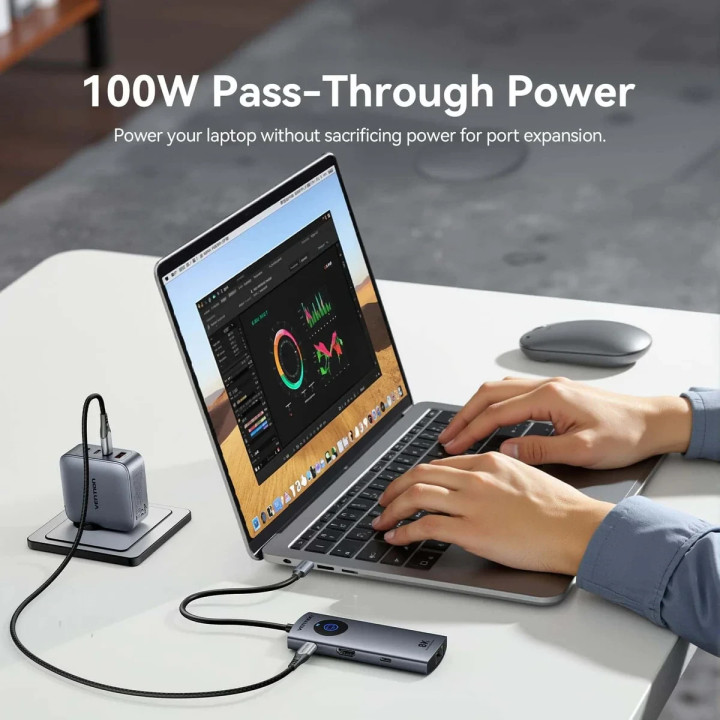 Докинг станция Vention TQZHB, Type-C, 8K 30Hz, HDMI, USB 3.0 x2, USB-C PD100W, LAN 1Gbps, LED дисплей - 8