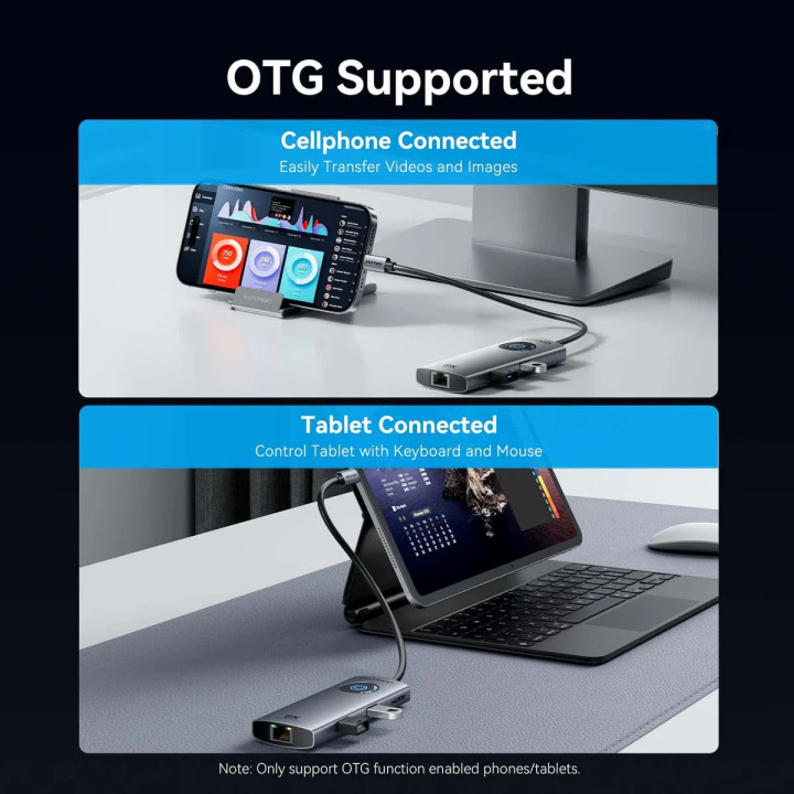 Докинг станция Vention TQZHB, Type-C, 8K 30Hz, HDMI, USB 3.0 x2, USB-C PD100W, LAN 1Gbps, LED дисплей - 12