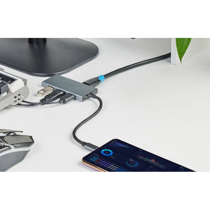 Докинг станция Vention Type-C TOOHB, 6-in-1 USB-C, HDMI, 3x USB 3.0, SD/TF, 4K 2160p 30Hz - 7
