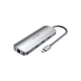Докинг станция Vention Type-C TOLHB, 4K 2160p 30Hz, USB 3.0 x3, USB-C PD 100W, HDMI, LAN 1Gbps, SD/TF Reader - 1