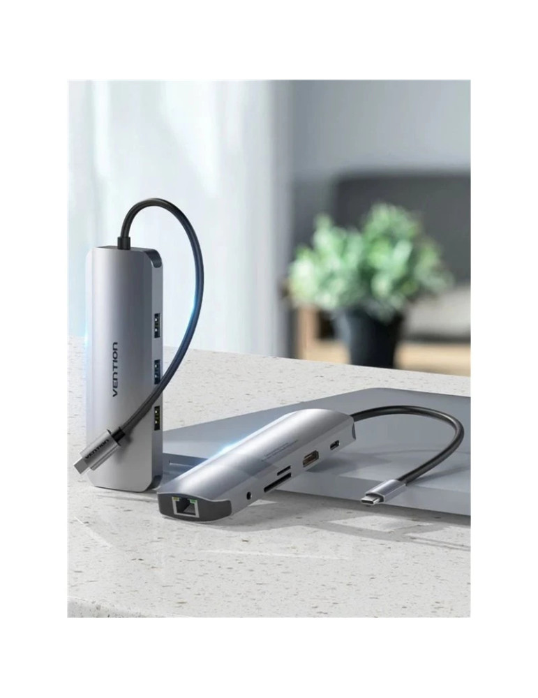 Докинг станция Vention Type-C TOLHB, 4K 2160p 30Hz, USB 3.0 x3, USB-C PD 100W, HDMI, LAN 1Gbps, SD/TF Reader - 14