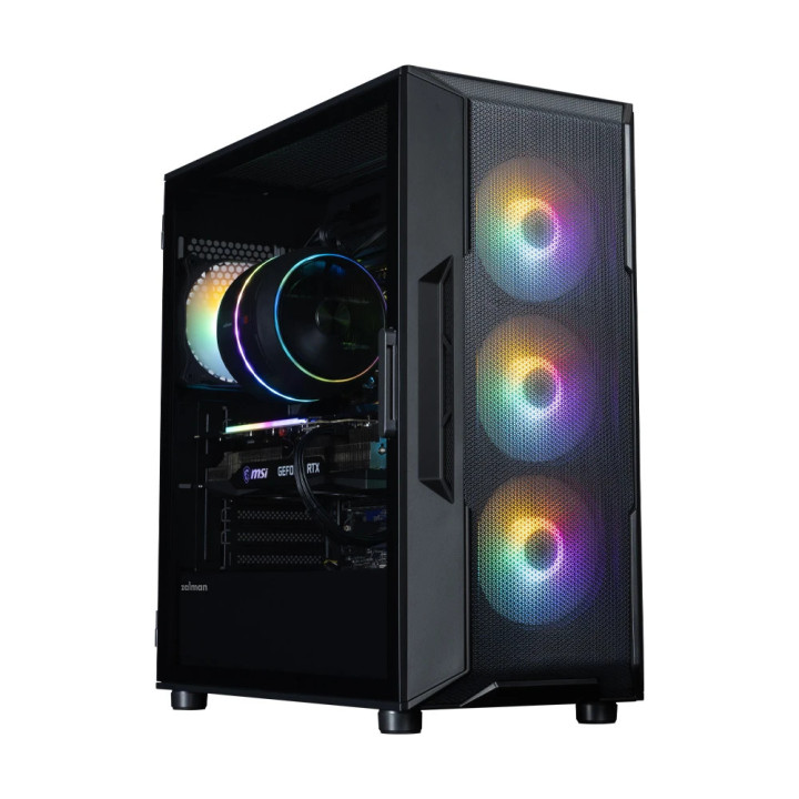 Кутия за компютър Zalman I3 NEO V2 Black, Middle Tower ATX, Mesh, Tempered Glass, 4x RGB вентилатора, поддържа водно охлаждане д