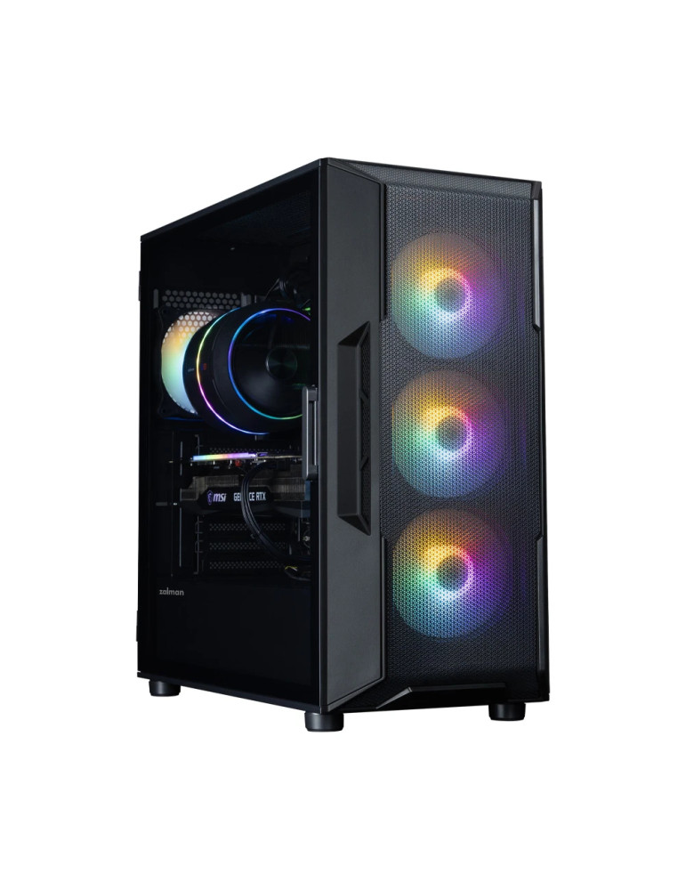 Кутия за компютър Zalman I3 NEO V2 Black, Middle Tower ATX, Mesh, Tempered Glass, 4x RGB вентилатора, поддържа водно охлаждане д