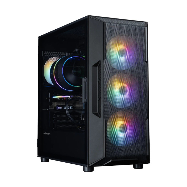 Кутия за компютър Zalman I3 NEO V2 Black, Middle Tower ATX, Mesh, Tempered Glass, 4x RGB вентилатора, поддържа водно охлаждане д