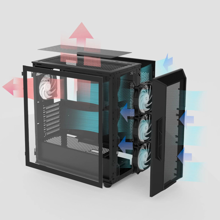 Кутия за компютър Zalman I3 NEO V2 Black, Middle Tower ATX, Mesh, Tempered Glass, 4x RGB вентилатора, поддържа водно охлаждане д