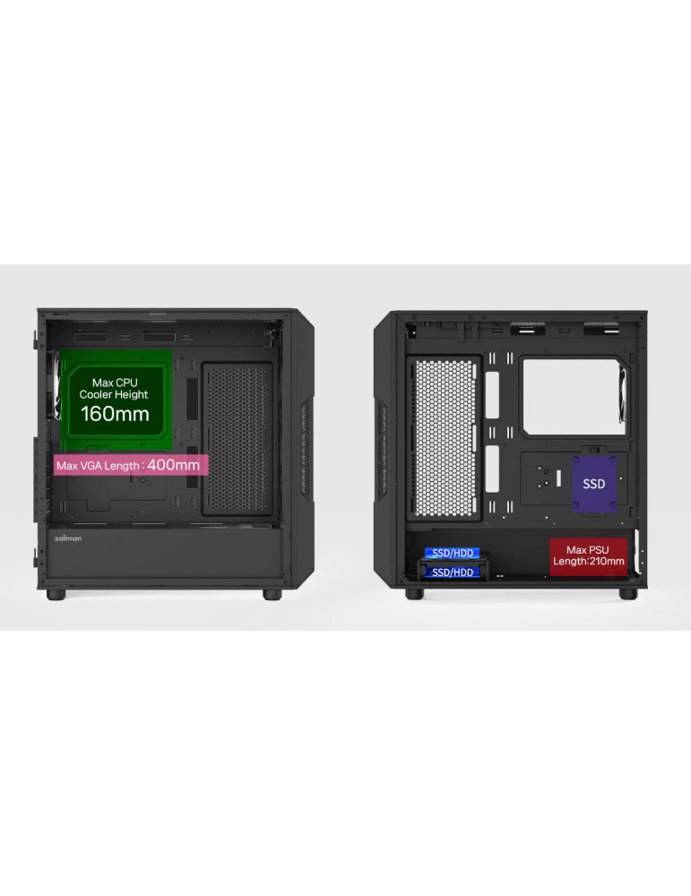 Кутия за компютър Zalman I3 NEO V2 Black, Middle Tower ATX, Mesh, Tempered Glass, 4x RGB вентилатора, поддържа водно охлаждане д