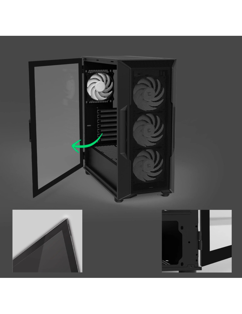 Кутия за компютър Zalman I3 NEO V2 Black, Middle Tower ATX, Mesh, Tempered Glass, 4x RGB вентилатора, поддържа водно охлаждане д