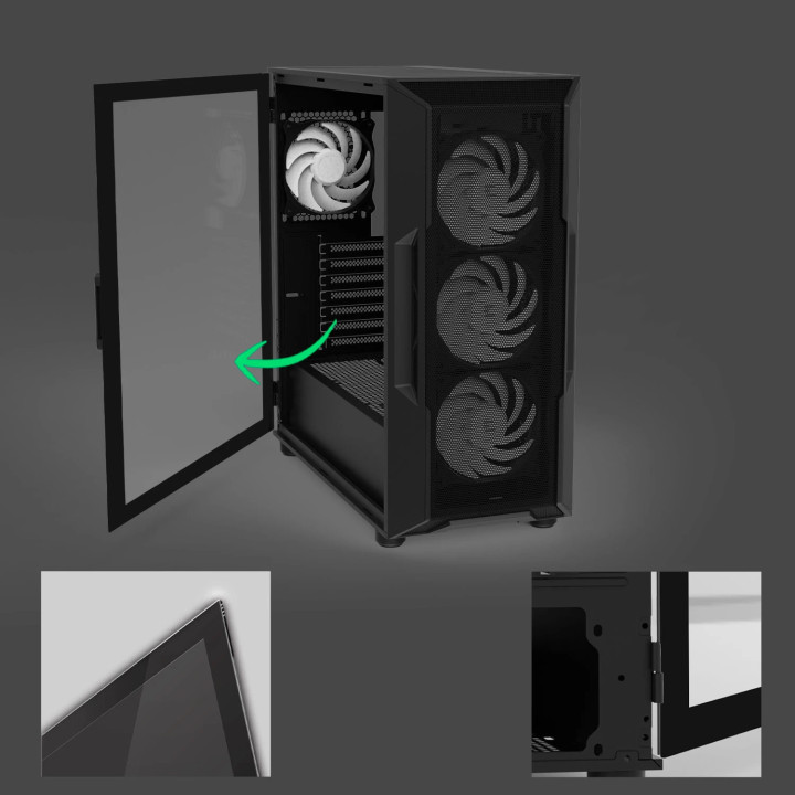 Кутия за компютър Zalman I3 NEO V2 Black, Middle Tower ATX, Mesh, Tempered Glass, 4x RGB вентилатора, поддържа водно охлаждане д