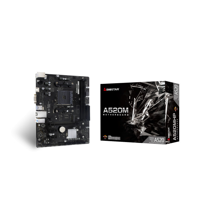 Дънна платка BIOSTAR A520MHP, Socket AM4, AMD A520, DDR4, 2 слота, 4x SATA3, 1x M.2 PCIe 3.0 - 1