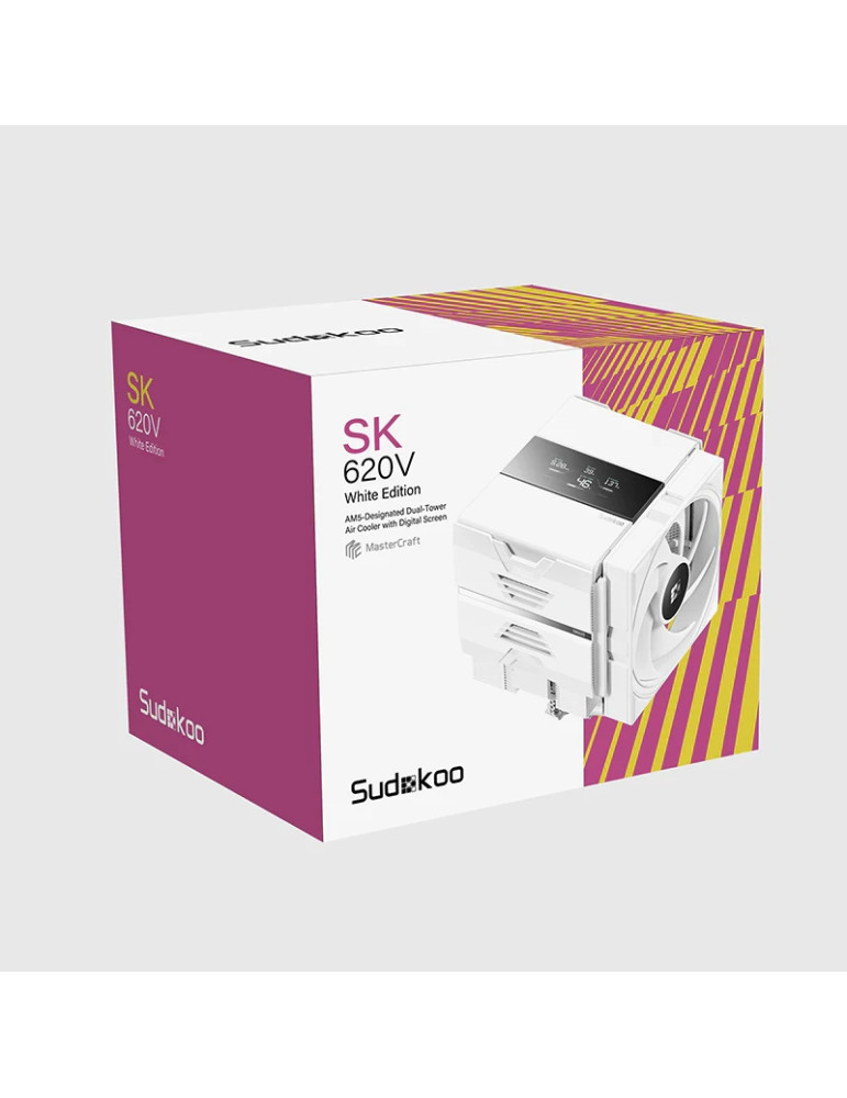 Охладител за процесор Sudokoo SK620V, Dual-Tower, LGA1851/AM5, Въздушно охлаждане, 2x120mm вентилатор, 112.92 CFM, 29.9 dBA - R-