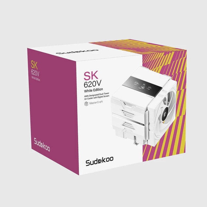 Охладител за процесор Sudokoo SK620V, Dual-Tower, LGA1851/AM5, Въздушно охлаждане, 2x120mm вентилатор, 112.92 CFM, 29.9 dBA - R-