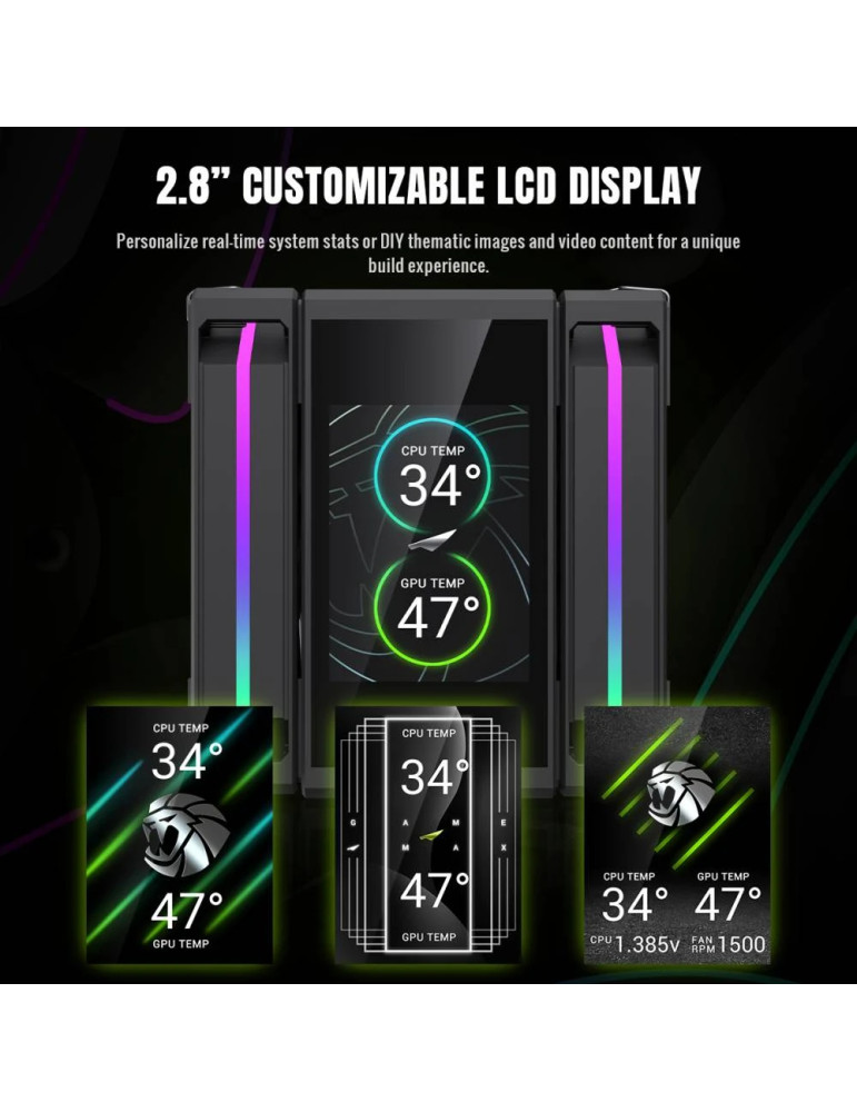 Охладител за процесор Gamemax Sigma 620 LCD, 2x120mm вентилатор, 245W, Addressable RGB, LCD дисплей - 9502-0100R0111 - 6