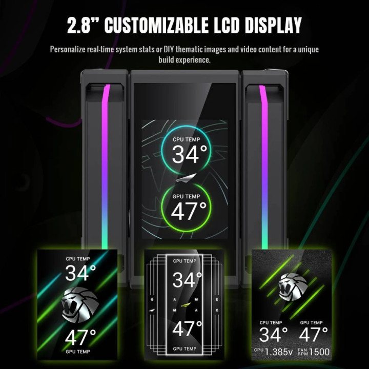 Охладител за процесор Gamemax Sigma 620 LCD, 2x120mm вентилатор, 245W, Addressable RGB, LCD дисплей - 9502-0100R0111 - 6