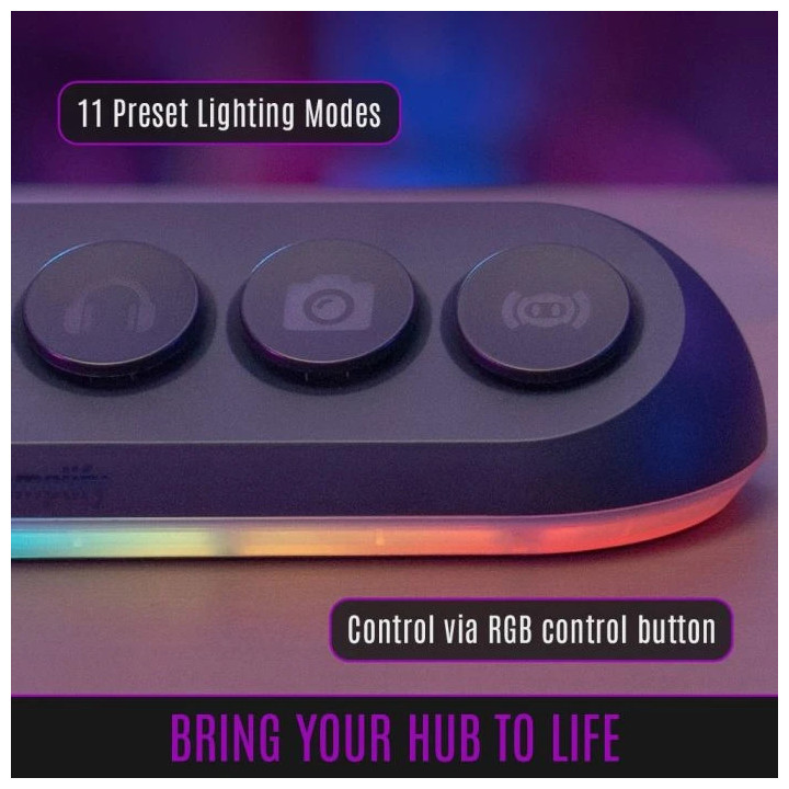 Стрийминг хъб Streamplify Streaming HUB DECK 5 RGB SPUH-HD51217.11, 5x USB-A 5Gbps, USB 2.0, VIA Labs VL817, RGB подсветка, 12V/