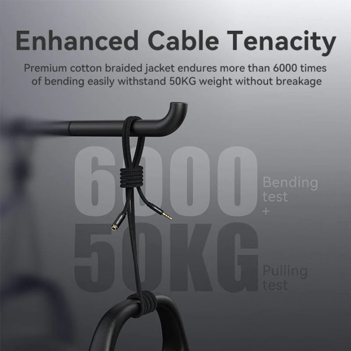 Аудио Кабел Vention Cotton Braided TRRS 3.5mm Male to 3.5mm F, 0.5m, Gold plated, Aluminum alloy - BHCBD