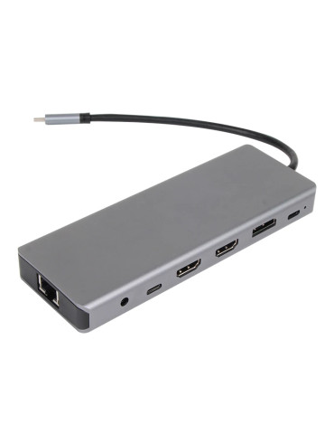 Докинг станция VCom CU4706, 13-в-1 USB-C, 2x HDMI, DisplayPort, 3x USB 3.0, RJ45, SD/TF четец, 100W PD - 1