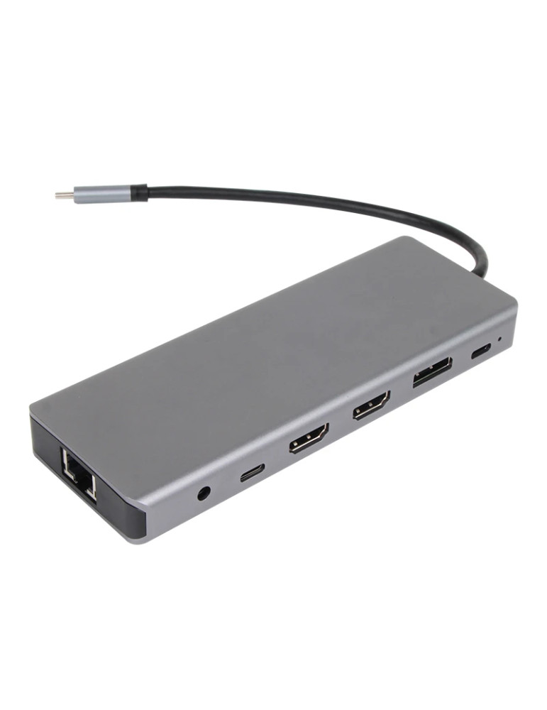 Докинг станция VCom CU4706, 13-в-1 USB-C, 2x HDMI, DisplayPort, 3x USB 3.0, RJ45, SD/TF четец, 100W PD - 1