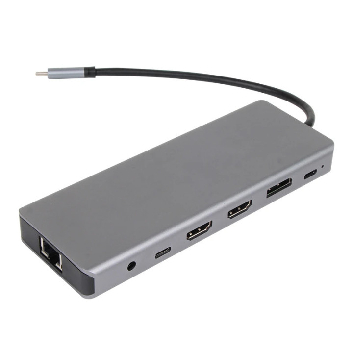 Докинг станция VCom CU4706, 13-в-1 USB-C, 2x HDMI, DisplayPort, 3x USB 3.0, RJ45, SD/TF четец, 100W PD - 1