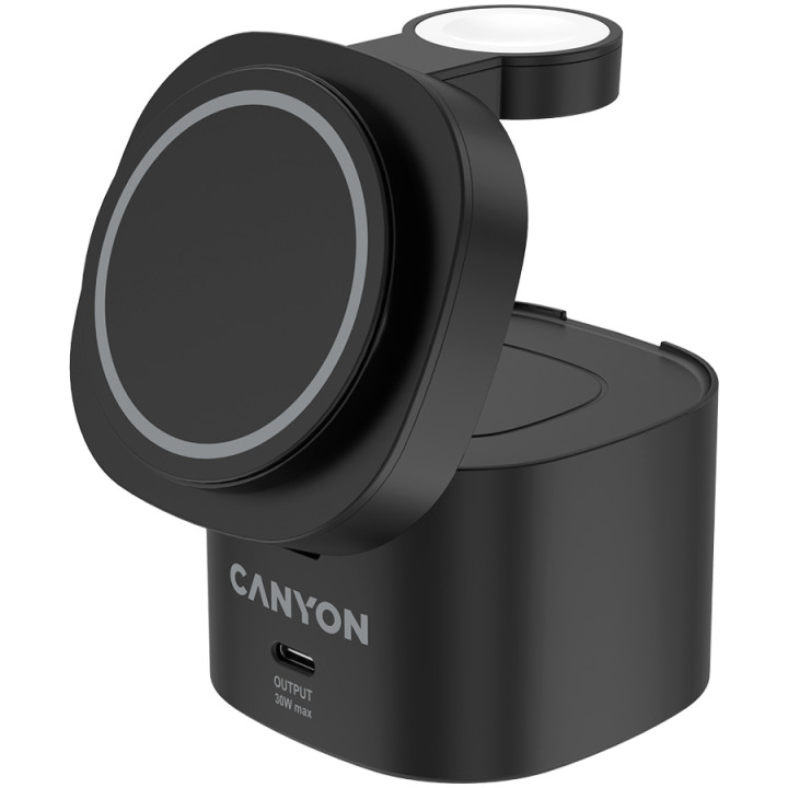 Безжично зарядно Canyon 4 in 1 Wireless Charging Stand, Qi2, 15W max, 70x70x70.3mm, 65W адаптер - CNS-WCS405B - 2
