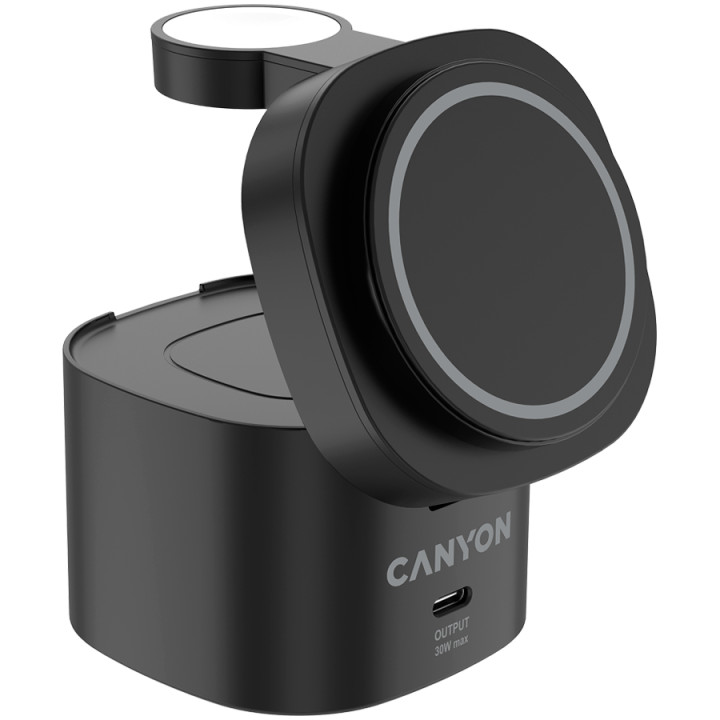 Безжично зарядно Canyon 4 in 1 Wireless Charging Stand, Qi2, 15W max, 70x70x70.3mm, 65W адаптер - CNS-WCS405B - 3