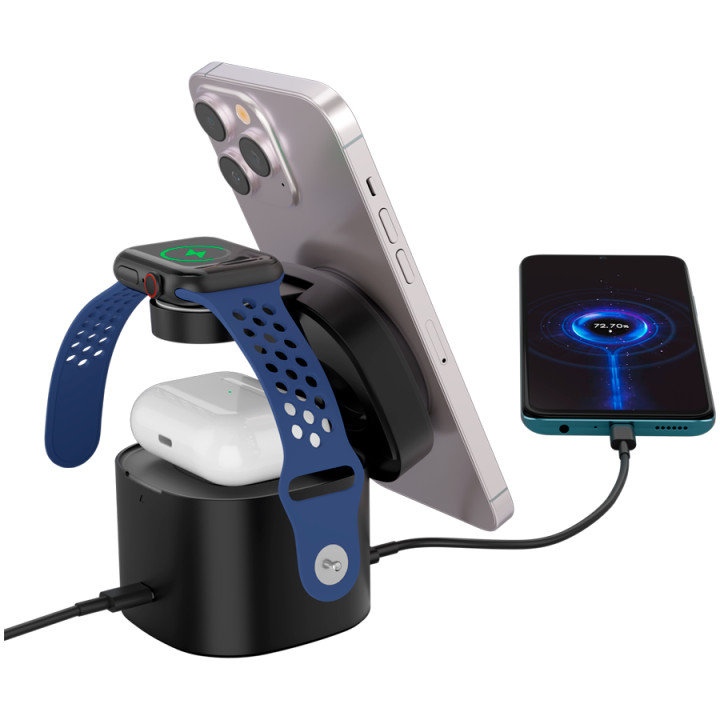 Безжично зарядно Canyon 4 in 1 Wireless Charging Stand, Qi2, 15W max, 70x70x70.3mm, 65W адаптер - CNS-WCS405B - 4