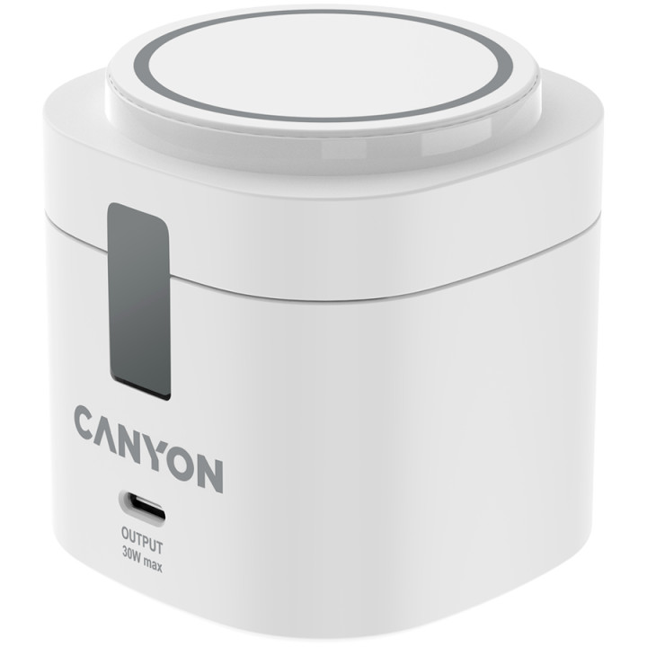 Компактна безжична зарядна станция CANYON 4 in 1, Qi2, 15W max, 70x70x70.3mm, с 65W адаптер - CNS-WCS405W - 1