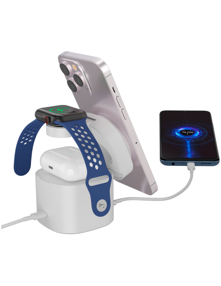 Компактна безжична зарядна станция CANYON 4 in 1, Qi2, 15W max, 70x70x70.3mm, с 65W адаптер - CNS-WCS405W - 4