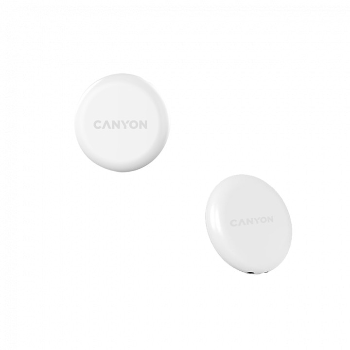 Тракер за ключове, чанти, домашни любимци и багаж Smart tag CANYON ONTAG 1 iOS, 32x32x8mm, CR2032 220mAh, IP66, Бял - CNE-PT01SW
