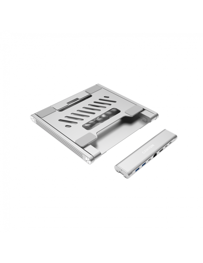 Стойка за лаптоп с докинг станция CANYON HUSB332A, USB Type-C hub, 1x HDMI, 2x USB 3.0, 1x USB-C 3.0, 1x RJ45 Gigabit, Power Del