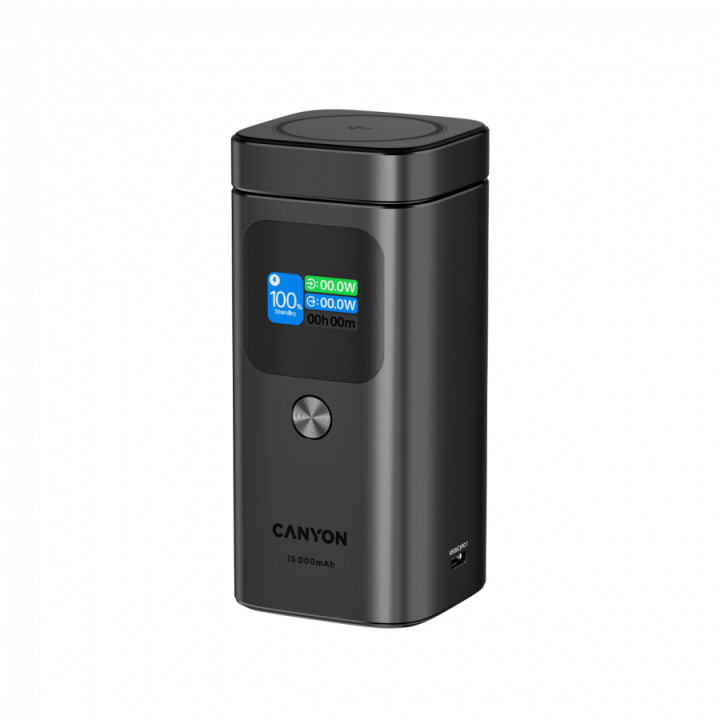 Външна батерия CANYON OnPower 150, 15000mAh, Qi2 Wireless Charging 15W, USB-C 100W PD, TFT Display, Алуминий - CNS-CPB150DG - 2