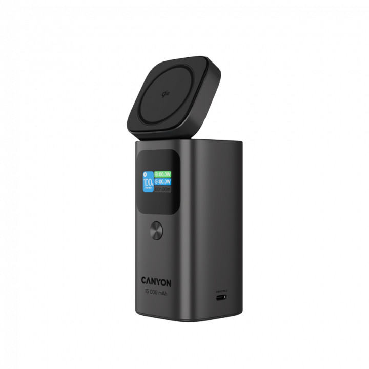 Външна батерия CANYON OnPower 150, 15000mAh, Qi2 Wireless Charging 15W, USB-C 100W PD, TFT Display, Алуминий - CNS-CPB150DG - 4