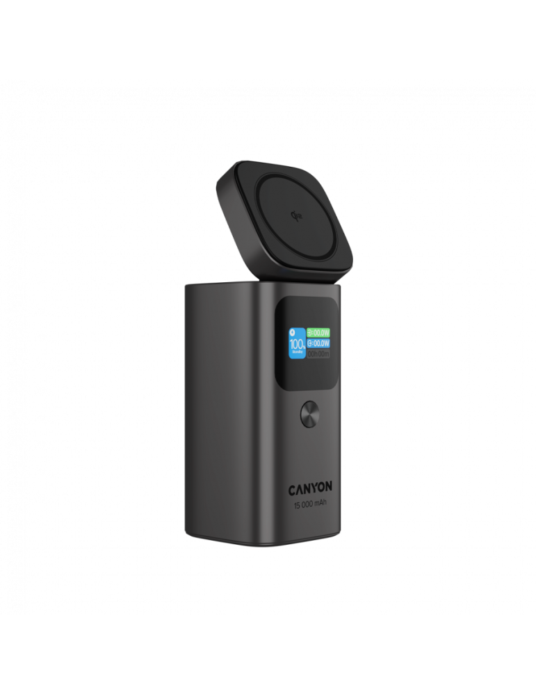 Външна батерия CANYON OnPower 150, 15000mAh, Qi2 Wireless Charging 15W, USB-C 100W PD, TFT Display, Алуминий - CNS-CPB150DG - 5