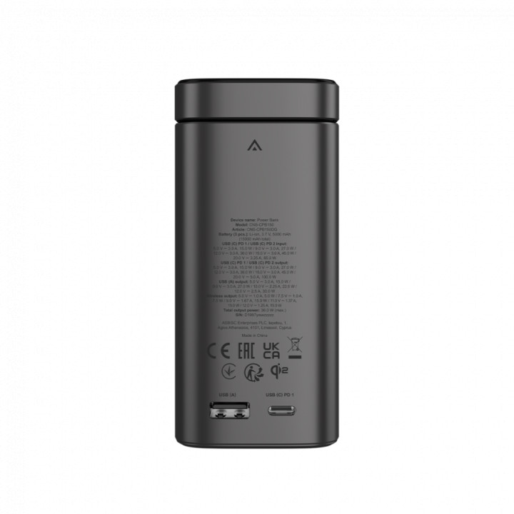 Външна батерия CANYON OnPower 150, 15000mAh, Qi2 Wireless Charging 15W, USB-C 100W PD, TFT Display, Алуминий - CNS-CPB150DG - 7