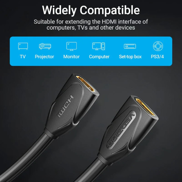 Удължителен кабел Vention HDMI v2.0 еxtension Cable Female to Female 0.5M Black, Gold - AAXBD