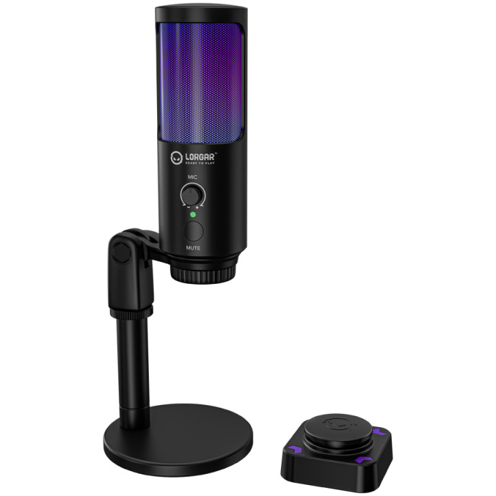 Микрофон LORGAR SMP40, Cardioid 16mm 48kHz, RGB осветление, Заглушаване, Метален stand - LRG-SMP40-BK - 1