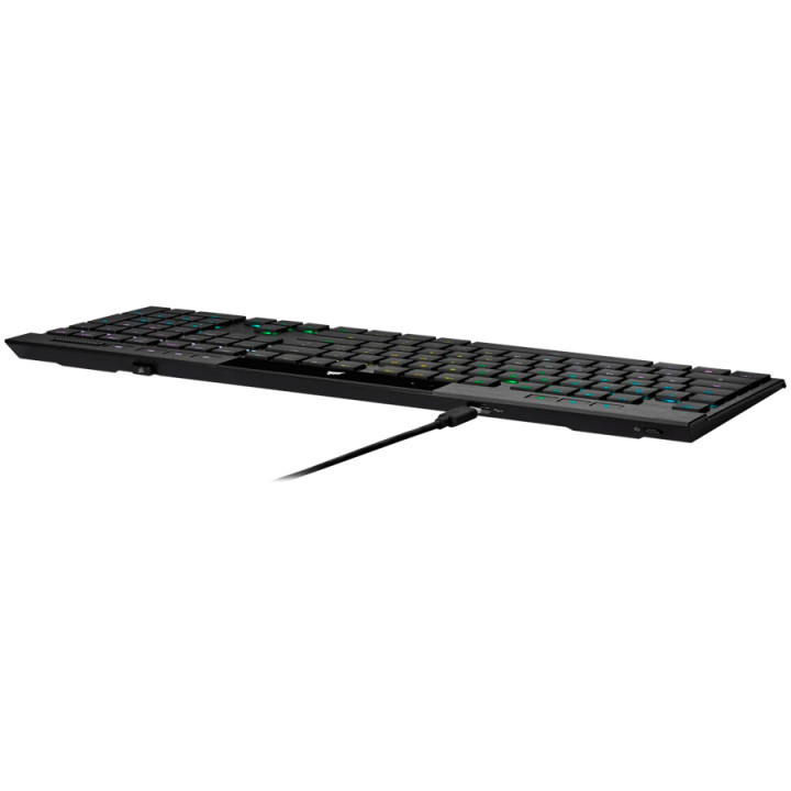 Механична нископрофилна геймърска клавиатура CORSAIR K100 RGB AIR, Cherry ULP Tactile, RGB подсветка, USB, Черна - CH-913A01U-NA