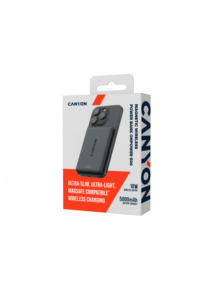 Външна батерия CANYON OnPower 500, 5000mAh, 20W PD, MagSafe, Алуминий - CNS-CPB500B - 6