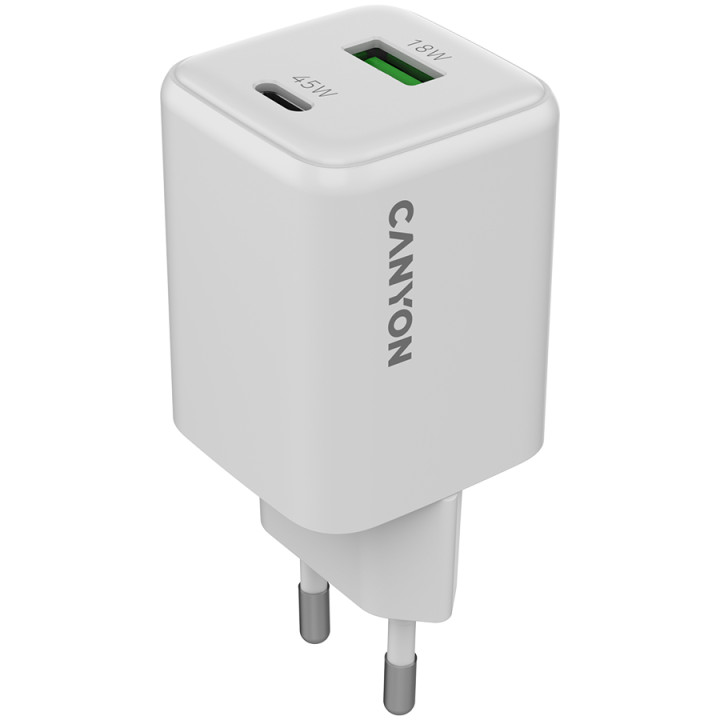 Захранващ адаптер CANYON CU45AC, 45W GaN, 1x USB-C PD, 1x USB-A QC - CNS-CUW45AC - 1