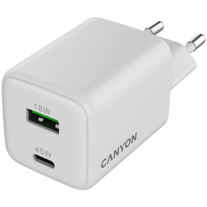 Захранващ адаптер CANYON CU45AC, 45W GaN, 1x USB-C PD, 1x USB-A QC - CNS-CUW45AC - 4