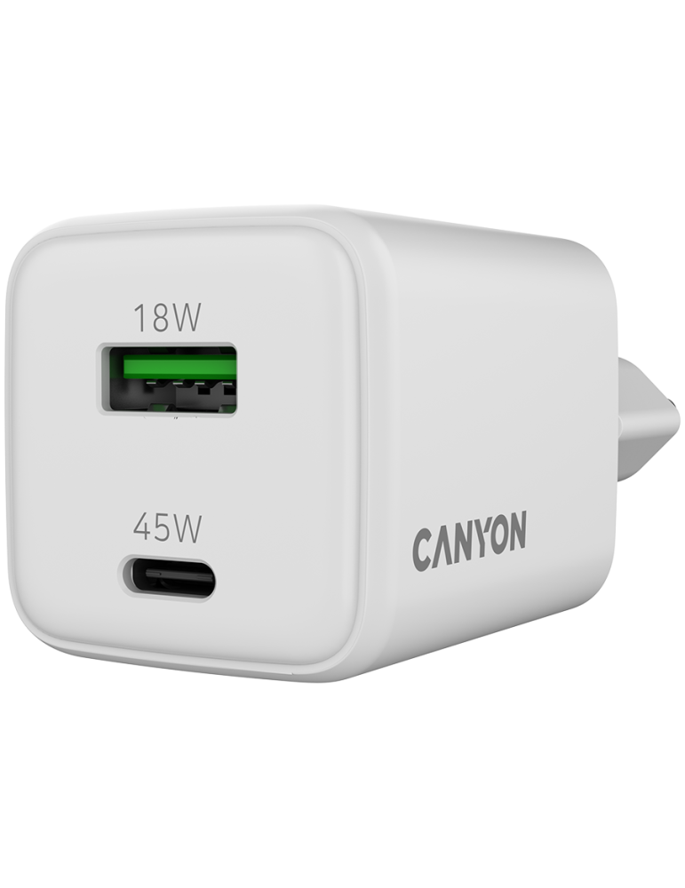 Захранващ адаптер CANYON CU45AC, 45W GaN, 1x USB-C PD, 1x USB-A QC - CNS-CUW45AC - 5