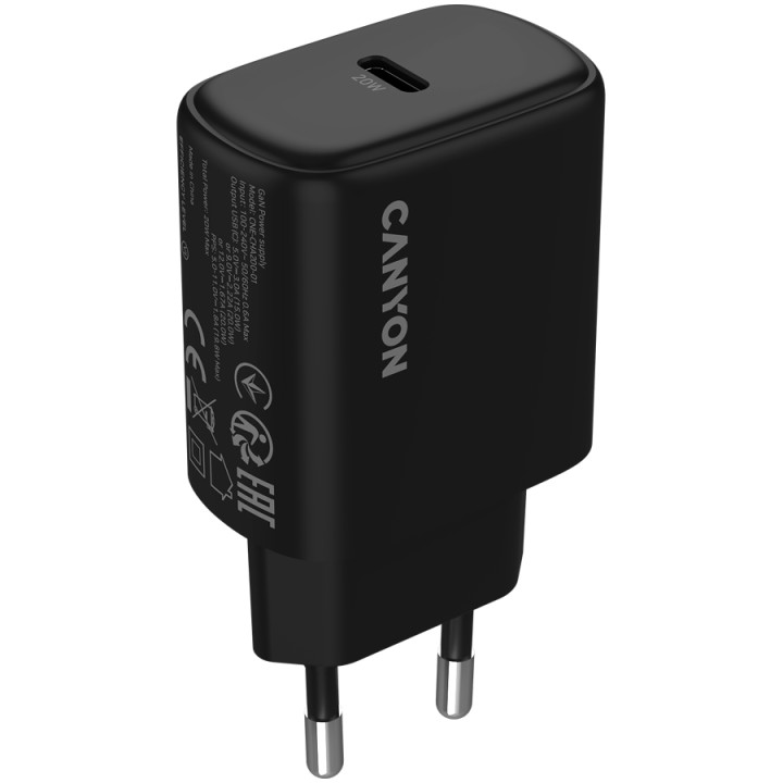 Захранващ адаптер CANYON OnCharge 200, 20W USB-C, PD/PPS, EU - CNE-CHA200-11 - 1