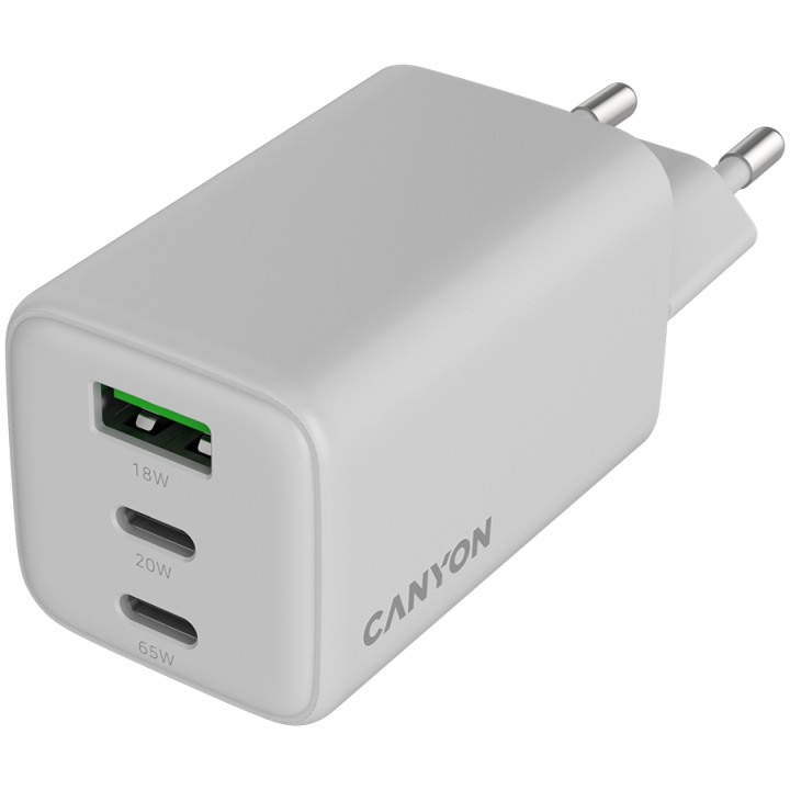 Захранващ адаптер CANYON CU65ACC, 65W GaN 2xUSB-C 1xUSB-A Power Delivery Quick Charge - CNS-CUW65ACC - 4