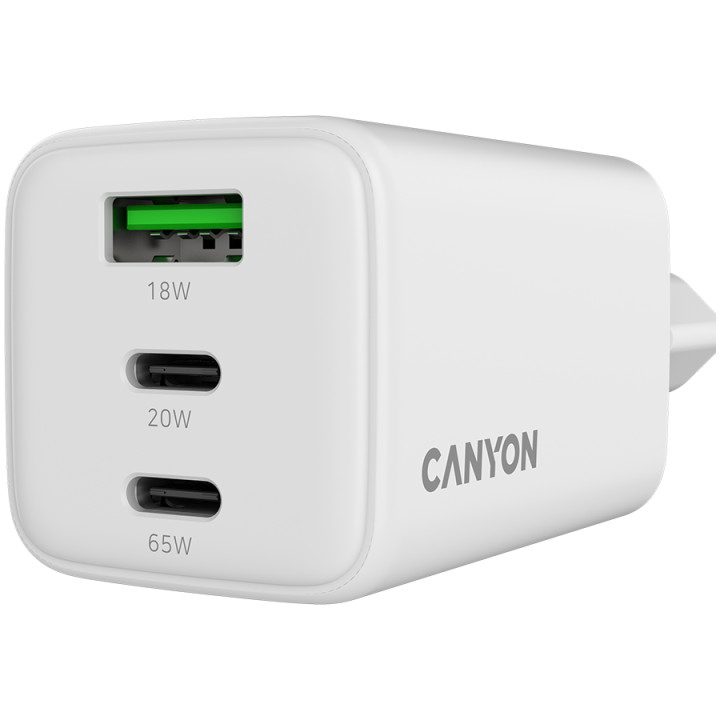 Захранващ адаптер CANYON CU65ACC, 65W GaN 2xUSB-C 1xUSB-A Power Delivery Quick Charge - CNS-CUW65ACC - 5