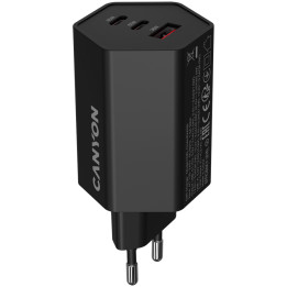 Захранващ адаптер CANYON Hexagon 65W, 2x USB-C PD 65W, 1x USB-A QC 36W, GaN, EU - CND-CHAHEX65B - 1
