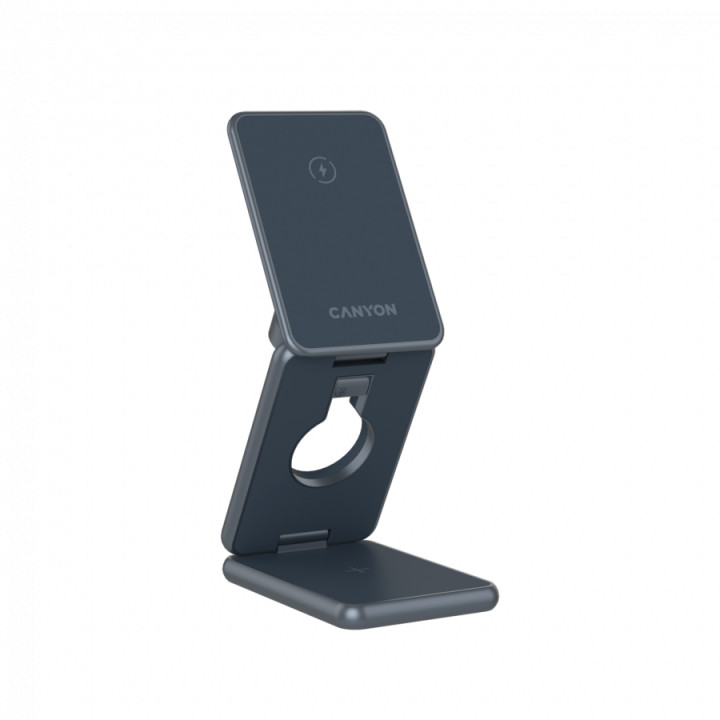Безжично зарядно CANYON OnCharge 309, 15W 3в1 Foldable, USB-C, Метал - CNS-WCS309M - 1